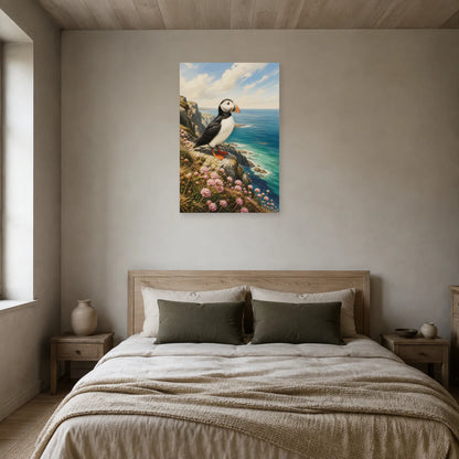 Affiche Macareux sur une falaise de Bretagne dans une chambre - Art Virtuoso