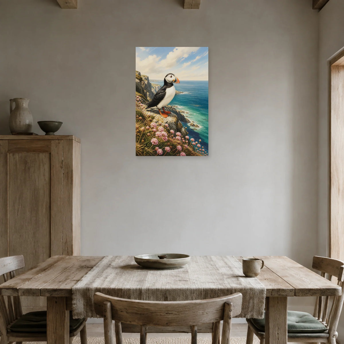 Affiche Macareux sur une falaise de Bretagne dans une salle à manger - Art Virtuoso