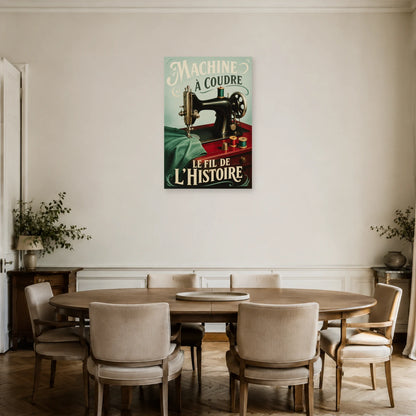 Affiche Machine à coudre, le fil de l'histoire dans une salle à manger - Art Virtuoso