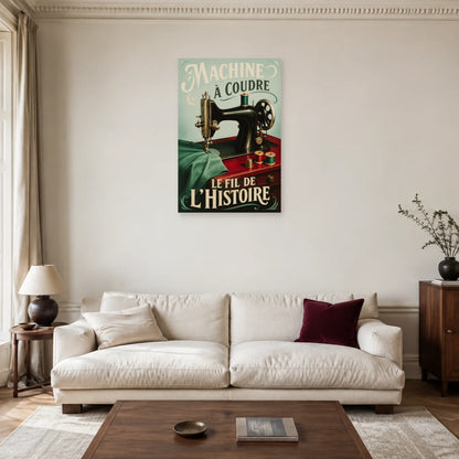 Affiche Machine à coudre, le fil de l'histoire dans un salon - Art Virtuoso