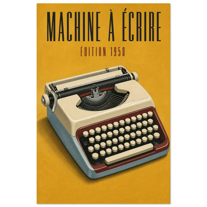 Affiche Machine à Écrire – Édition 1958, gouache contemporaine verticale, format 40 × 60 cm