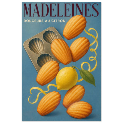 Affiche Madeleines – Douceurs au Citron, illustration éditoriale verticale, format 30 × 45 cm