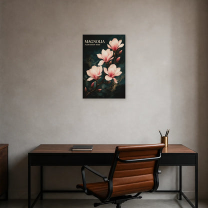 Affiche Magnolia – Floraison Rose dans un bureau - Art Virtuoso