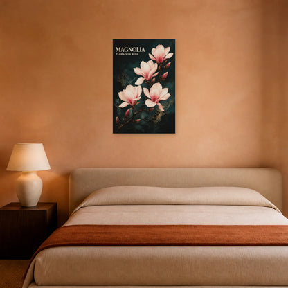Affiche Magnolia – Floraison Rose dans une chambre - Art Virtuoso