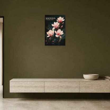 Affiche Magnolia – Floraison Rose dans une entrée ou un couloir - Art Virtuoso