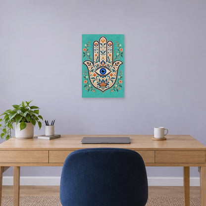 Affiche Main de Fatma - Jardin bleu dans un bureau - Art Virtuoso