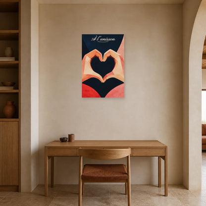 Affiche À l’unisson - Mains formant un cœur dans un bureau - Art Virtuoso