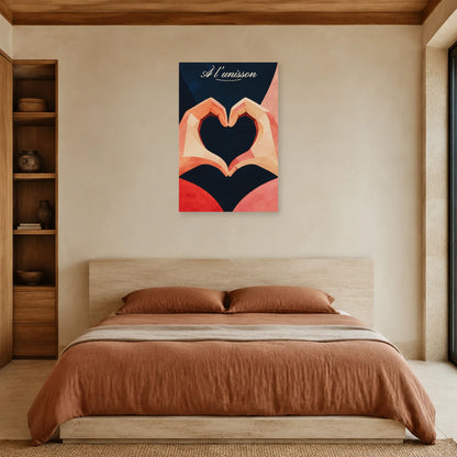 Affiche À l’unisson - Mains formant un cœur dans une chambre - Art Virtuoso