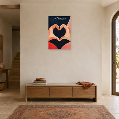 Affiche À l’unisson - Mains formant un cœur dans une entrée ou un couloir - Art Virtuoso