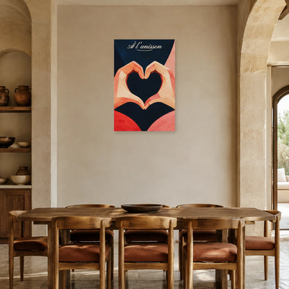 Affiche À l’unisson - Mains formant un cœur dans une salle à manger - Art Virtuoso