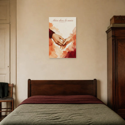 Affiche Main dans la main - Gestes amoureux dans une chambre - Art Virtuoso