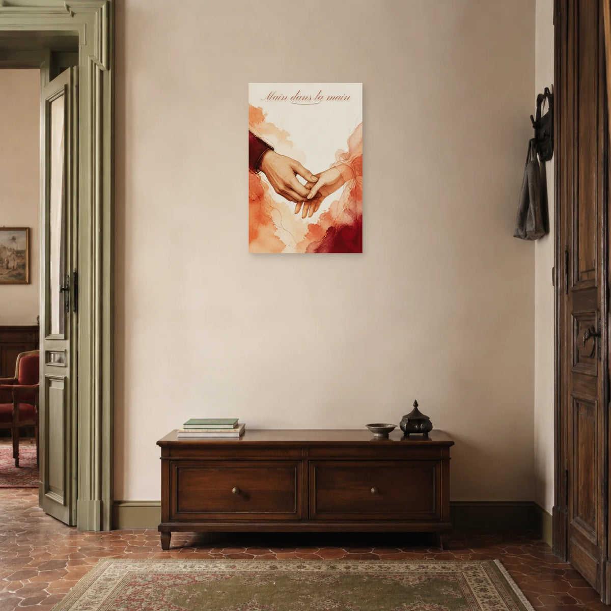 Affiche Main dans la main - Gestes amoureux dans une entrée ou un couloir - Art Virtuoso