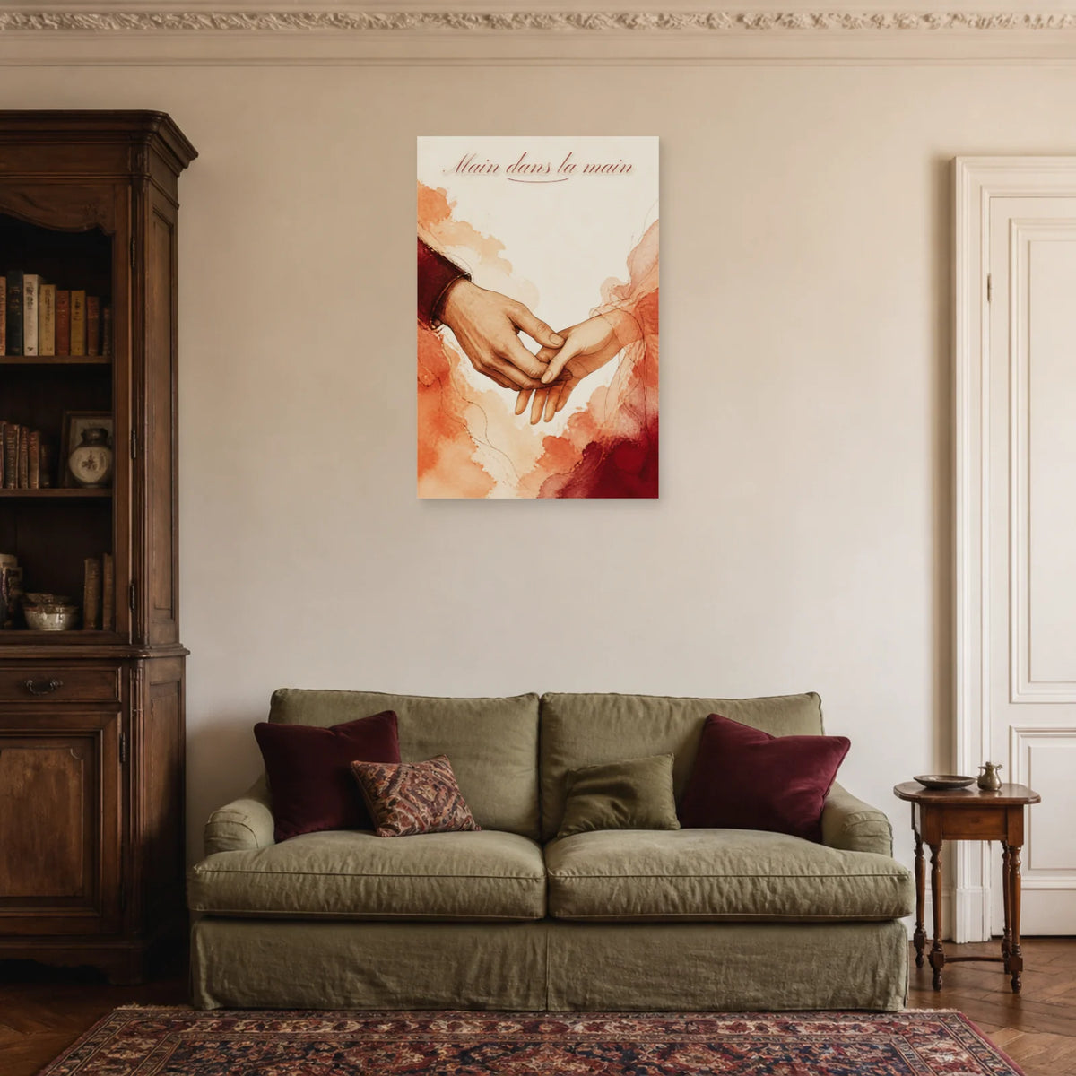 Affiche Main dans la main - Gestes amoureux dans un salon - Art Virtuoso