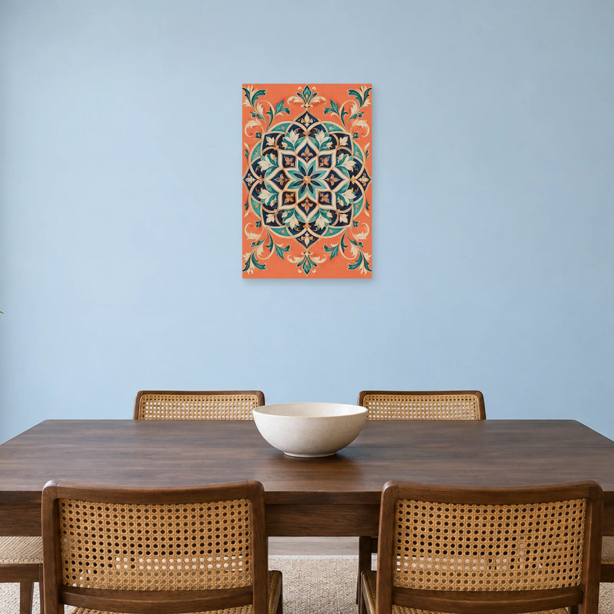 Affiche Mandala oriental - Étoile indigo dans une salle à manger - Art Virtuoso