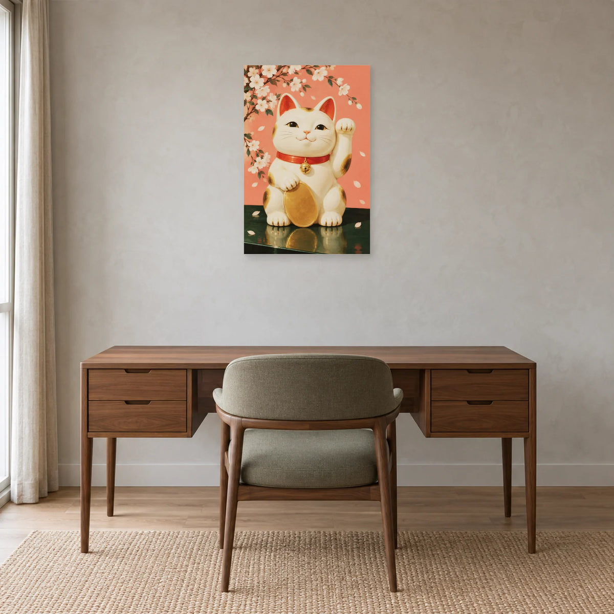 Affiche Maneki-neko - Porte-bonheur dans un bureau - Art Virtuoso