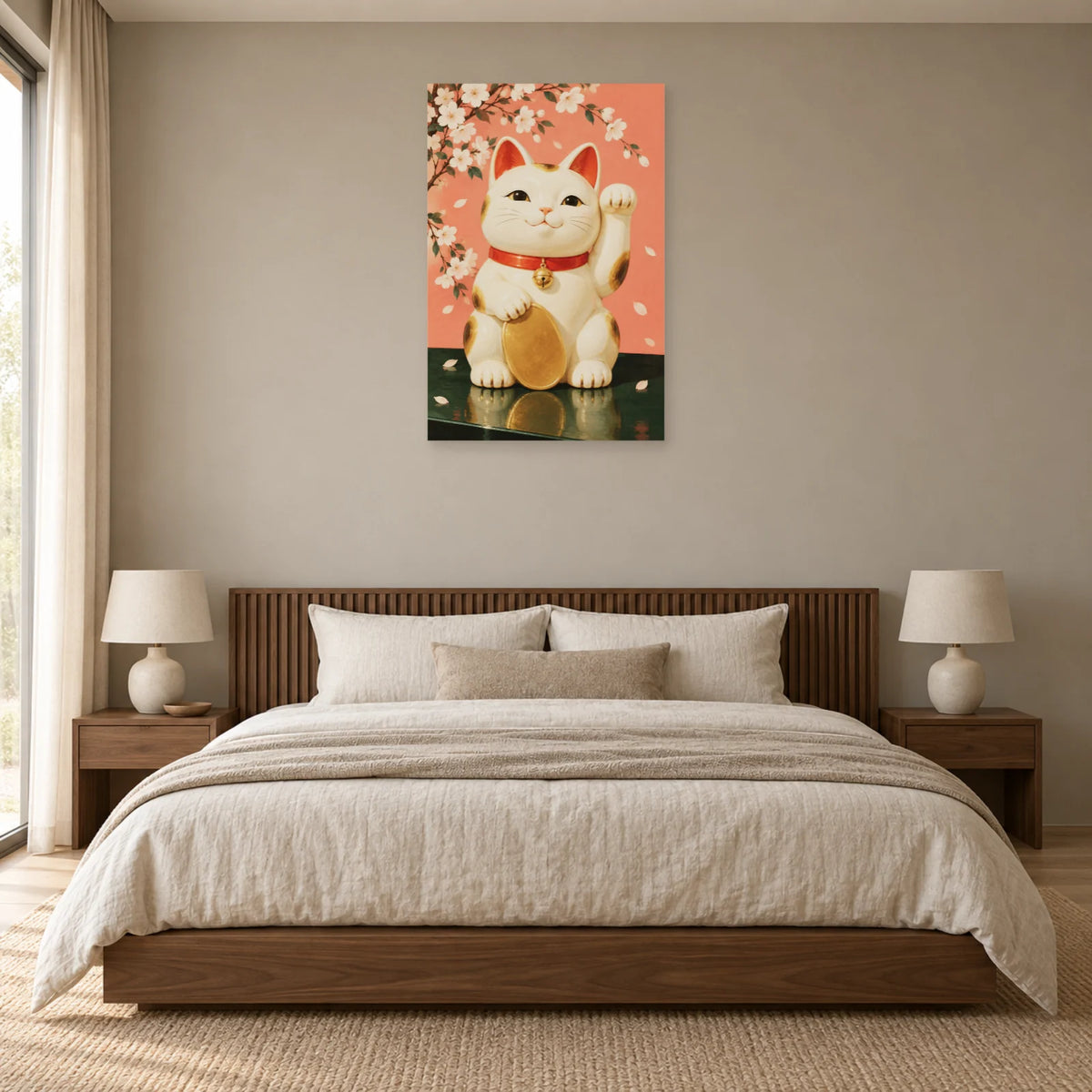 Affiche Maneki-neko - Porte-bonheur dans une chambre - Art Virtuoso