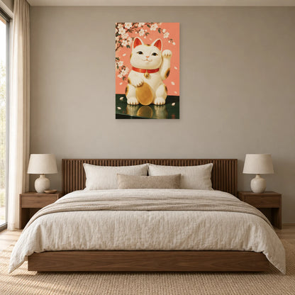 Affiche Maneki-neko - Porte-bonheur dans une chambre - Art Virtuoso