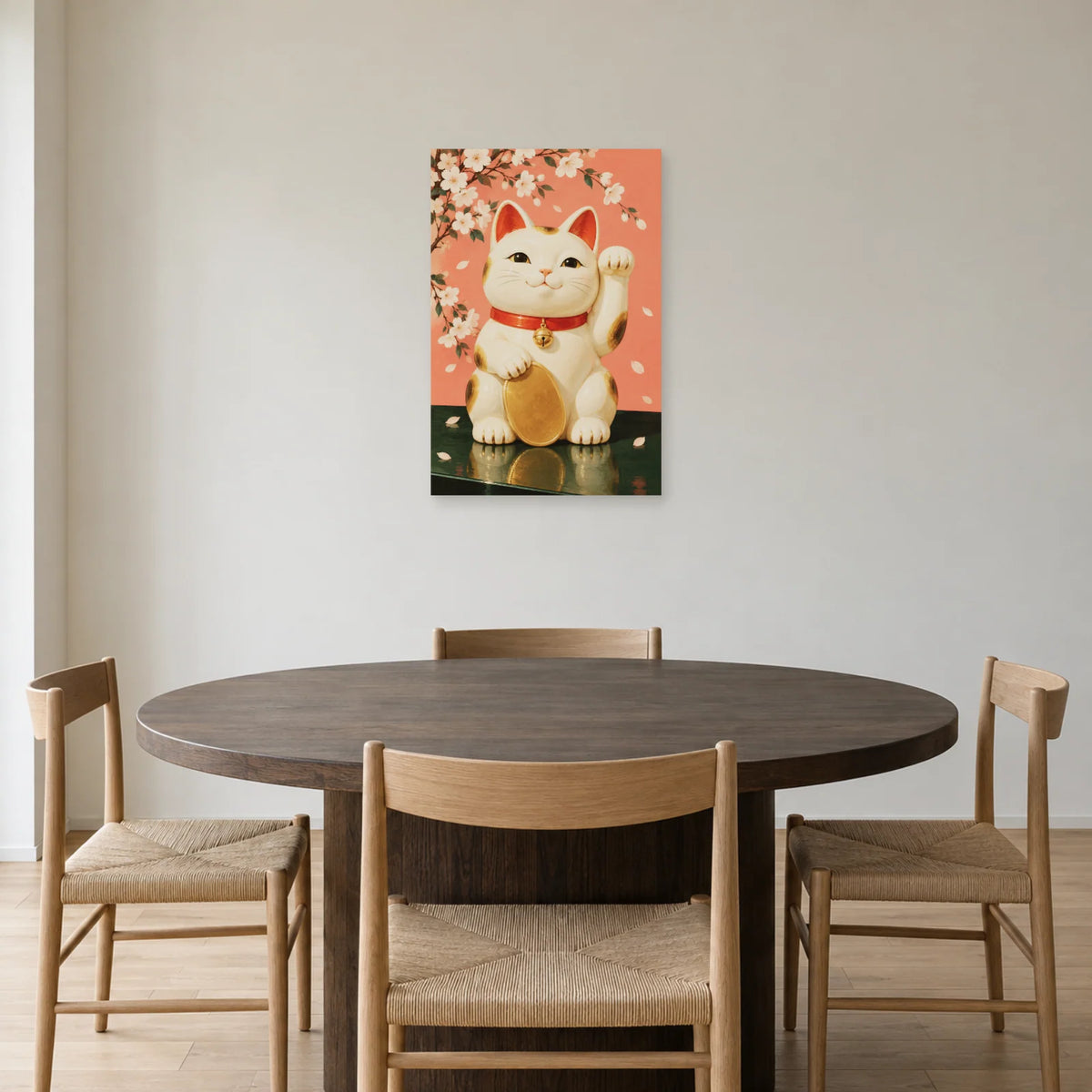 Affiche Maneki-neko - Porte-bonheur dans une salle à manger - Art Virtuoso