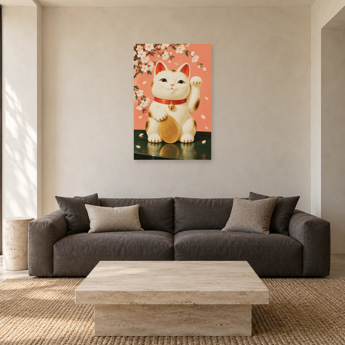 Affiche Maneki-neko - Porte-bonheur dans un salon - Art Virtuoso