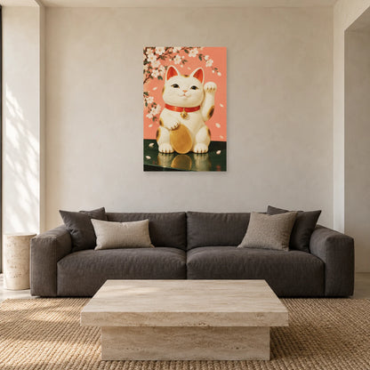 Affiche Maneki-neko - Porte-bonheur dans un salon - Art Virtuoso