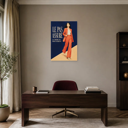 Affiche Mannequin femme, le pas assuré dans un bureau - Art Virtuoso