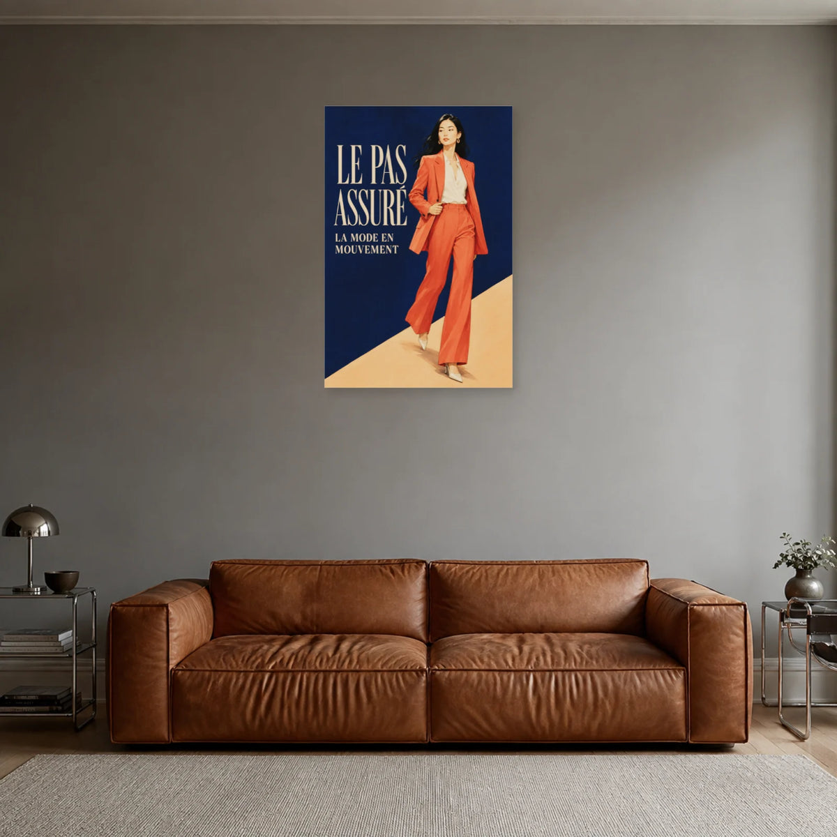 Affiche Mannequin femme, le pas assuré dans un salon - Art Virtuoso