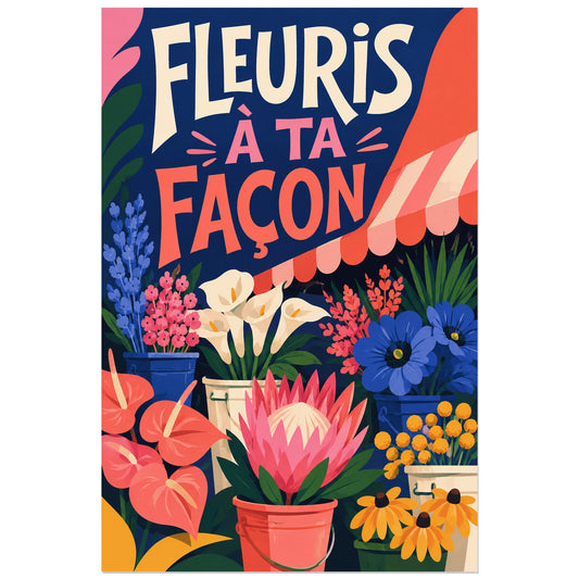 Fleurs en pots sous auvent corail, affiche 30 × 45 cm
