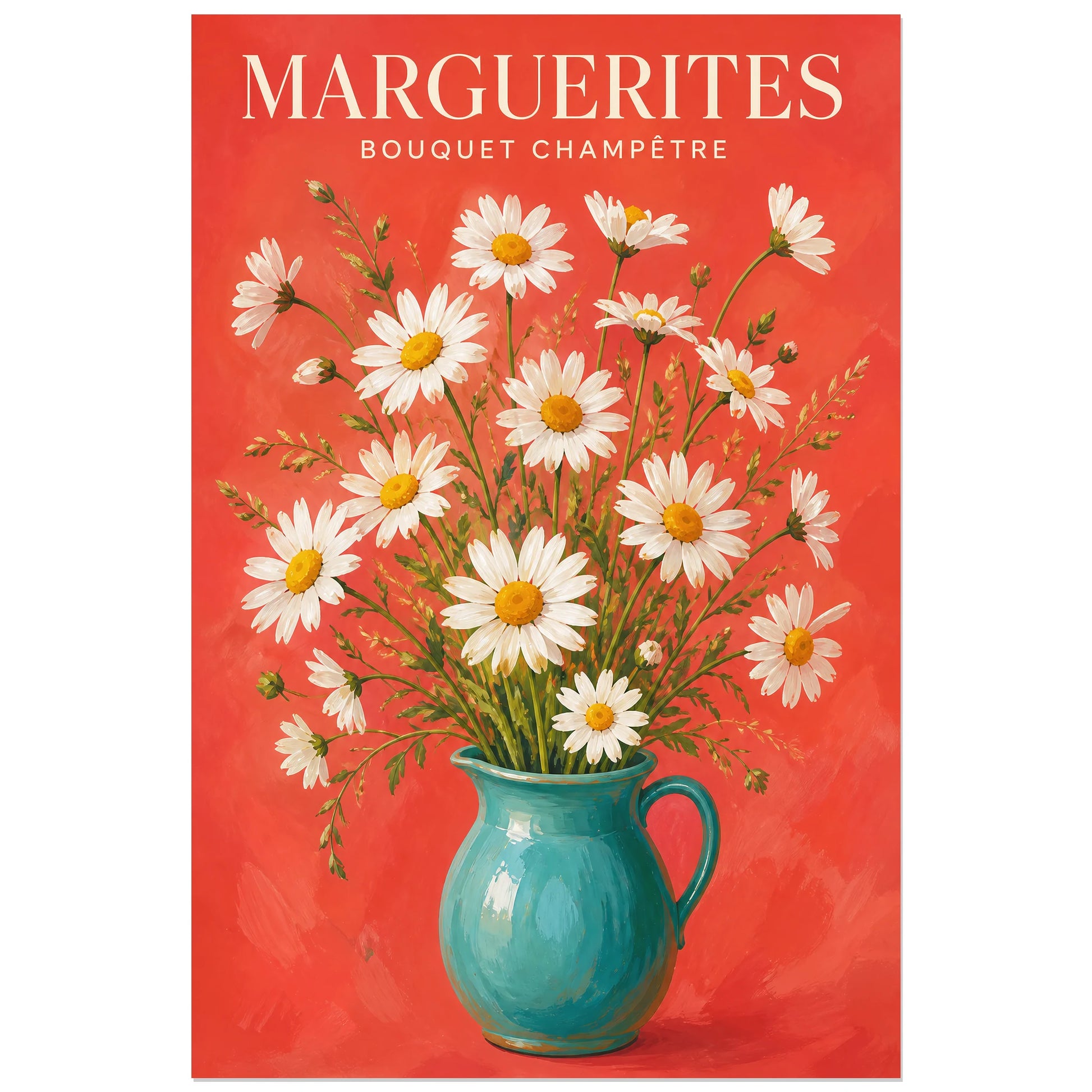 Affiche Marguerites – Bouquet Champêtre, gouache florale contemporaine verticale, format 30 × 45 cm