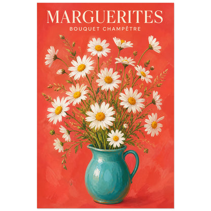 Affiche Marguerites – Bouquet Champêtre, gouache florale contemporaine verticale, format 40 × 60 cm