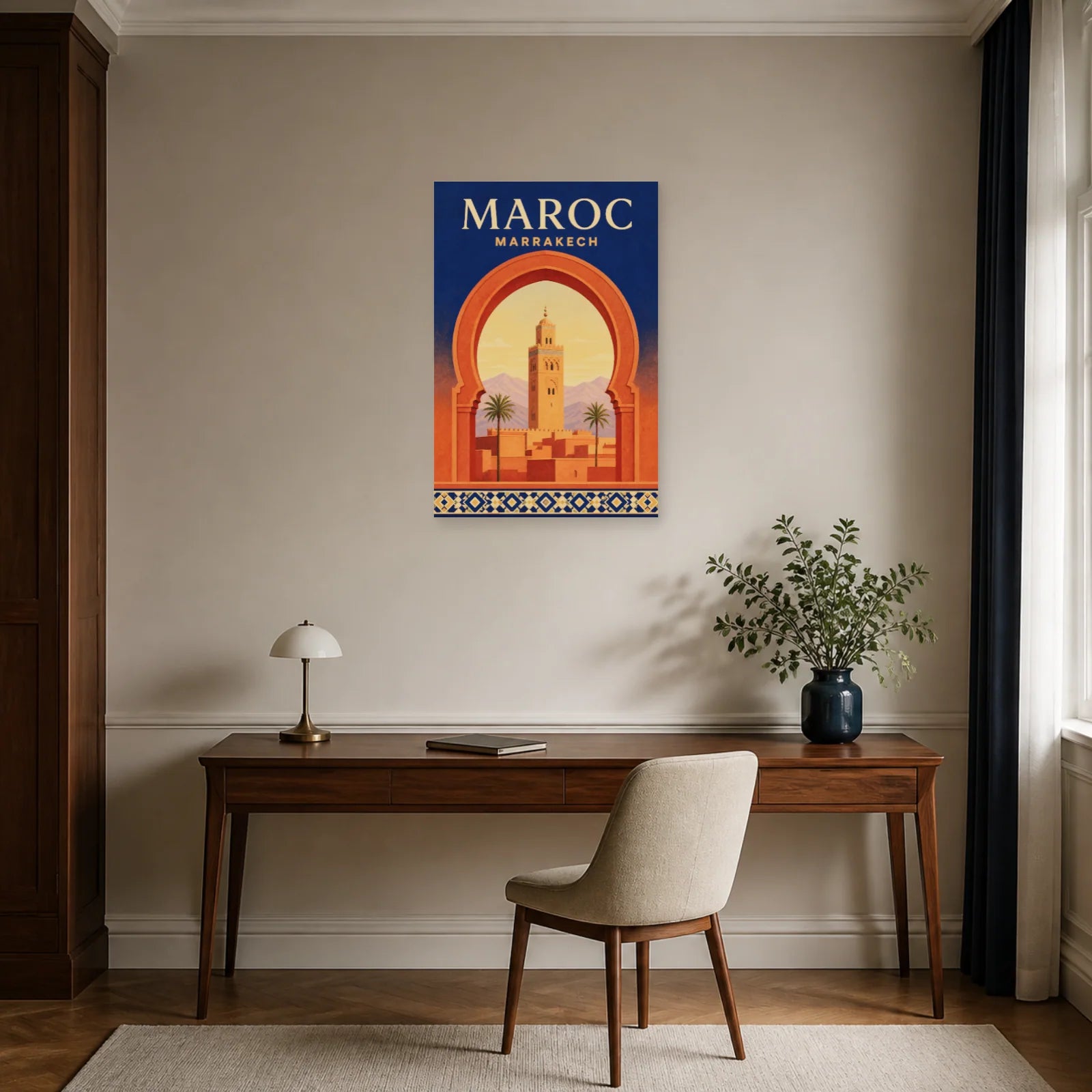 Affiche Maroc – Marrakech dans un bureau - Art Virtuoso