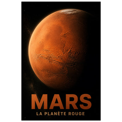 Affiche Mars – La planète rouge, portrait planétaire réaliste et dramatique verticale, format 30 × 45 cm