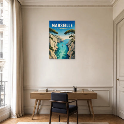 Affiche Marseille – Les Calanques dans un bureau - Art Virtuoso