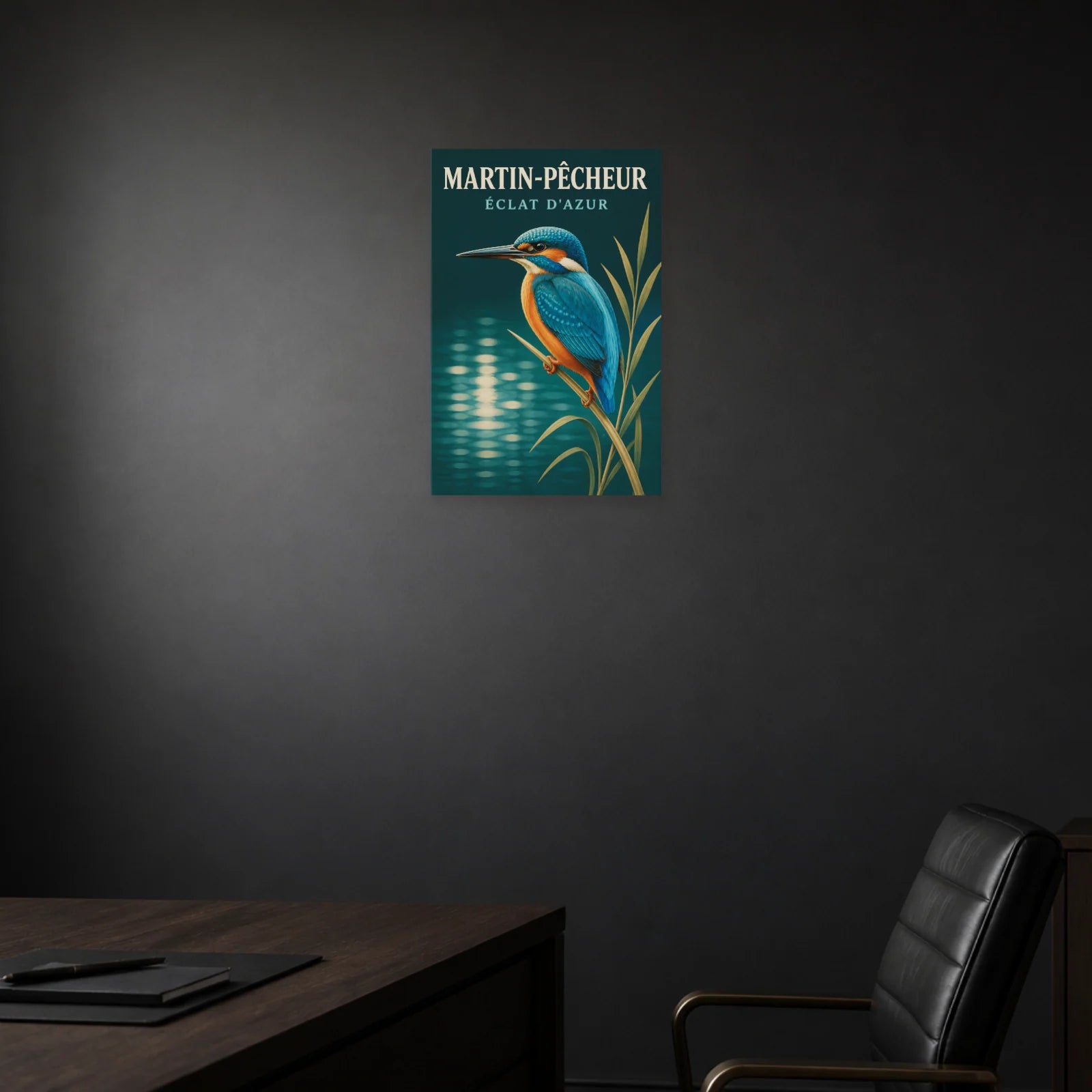 Affiche Martin-Pêcheur – Éclat d’Azur dans une salle à manger - Art Virtuoso