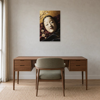 Affiche Masque de nô - Soie et silence dans un bureau - Art Virtuoso