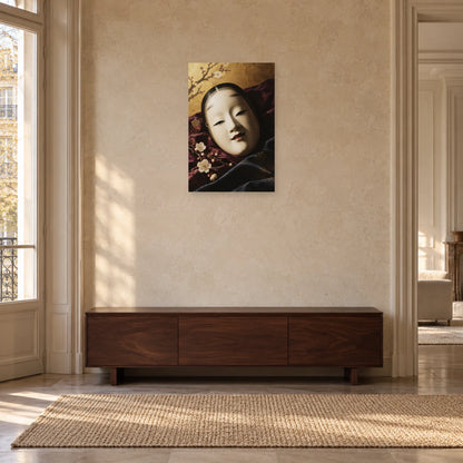 Affiche Masque de nô - Soie et silence dans une entrée ou un couloir - Art Virtuoso