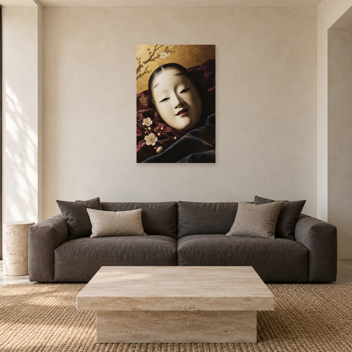 Affiche Masque de nô - Soie et silence dans un salon - Art Virtuoso
