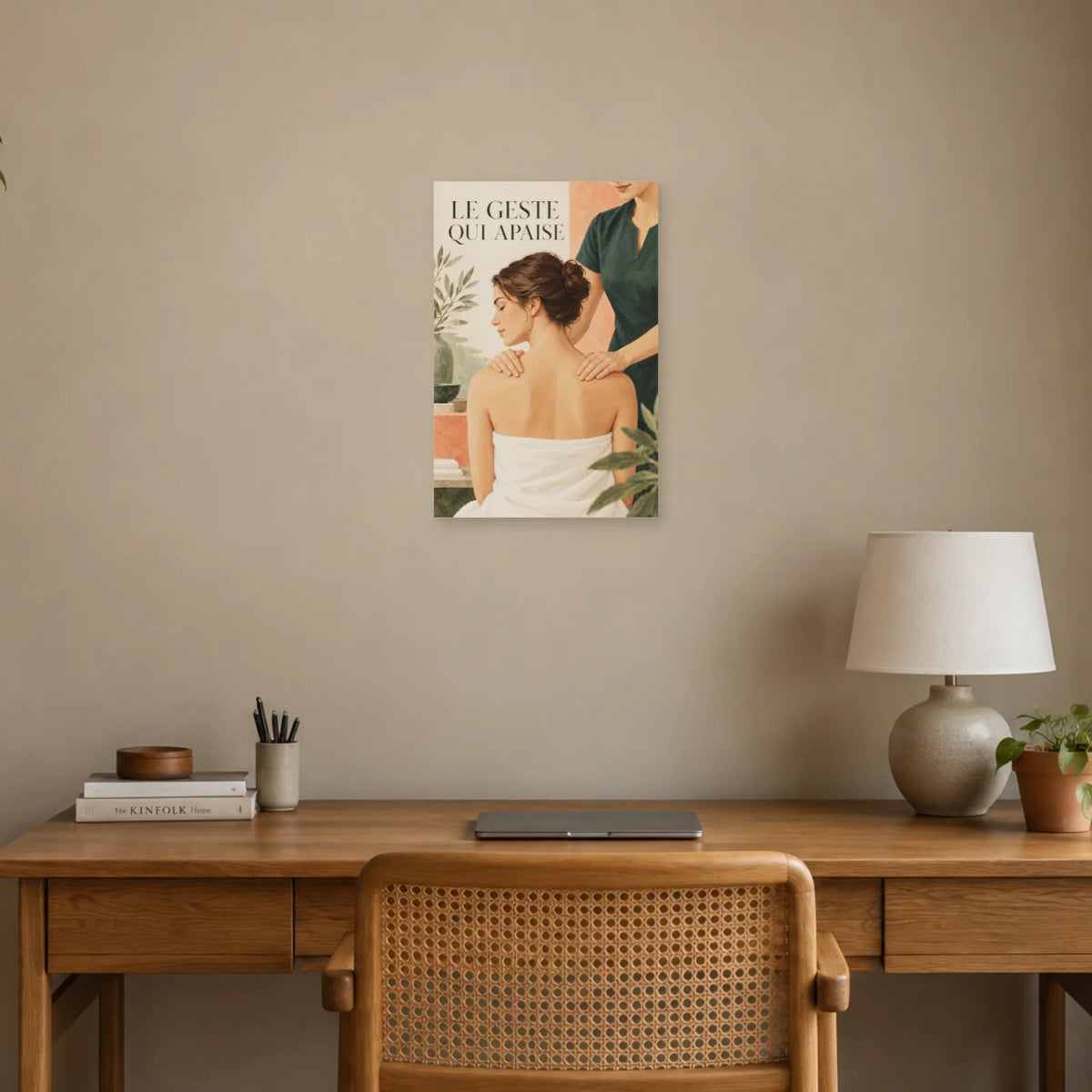 Affiche Massage - Le geste qui apaise dans un bureau - Art Virtuoso