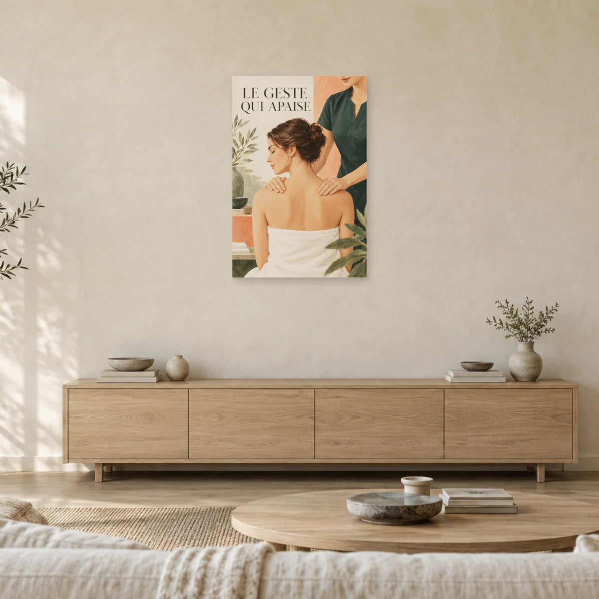 Affiche Massage - Le geste qui apaise dans un salon - Art Virtuoso