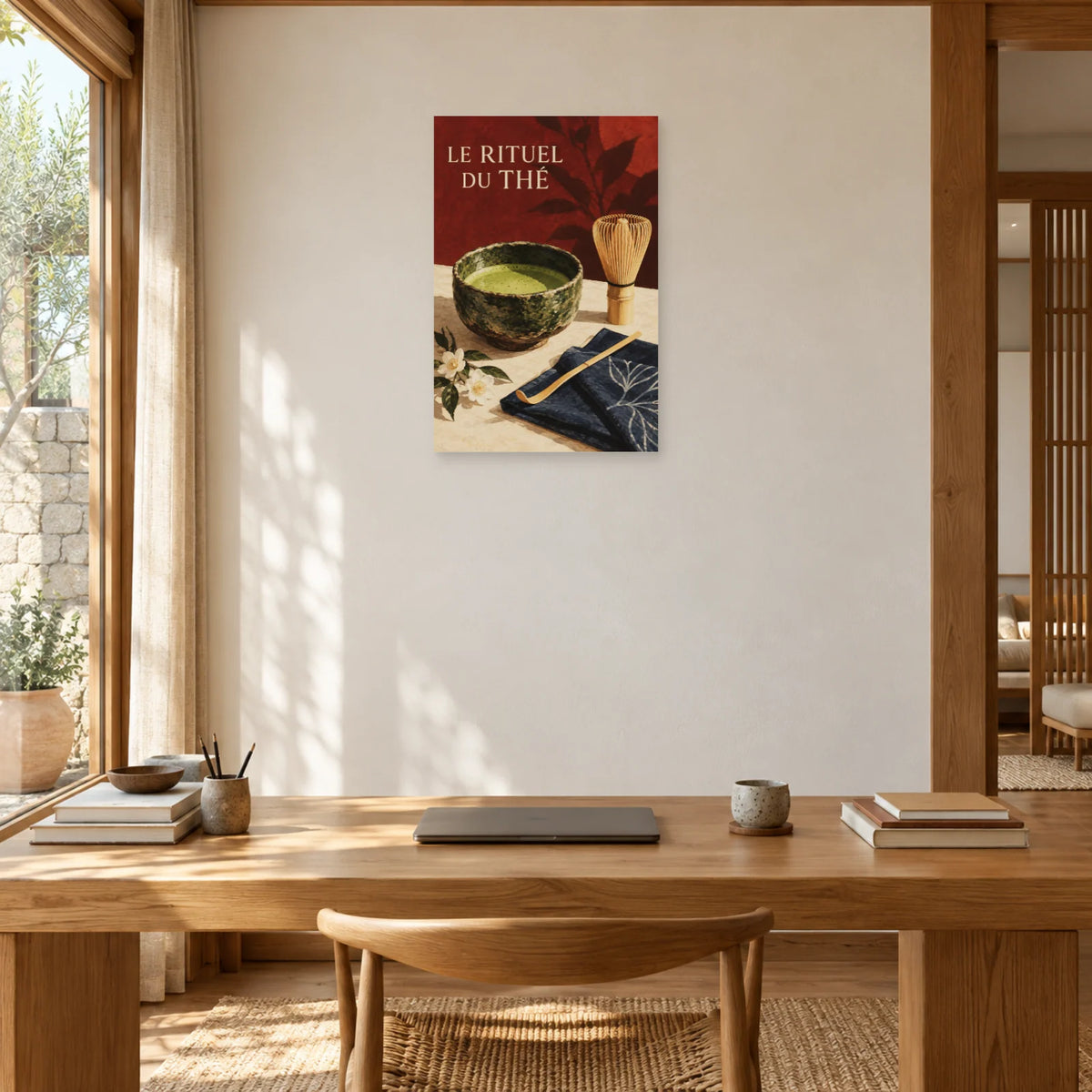 Affiche Matcha - Le rituel du thé dans un bureau - Art Virtuoso