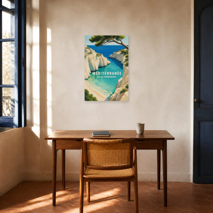 Affiche Méditerranée – Cala Turquoise dans un bureau - Art Virtuoso
