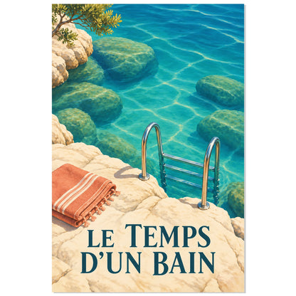 Affiche Échelle de baignade – Le temps d’un bain, illustration vintage / rendu peint / création numérique verticale, format 40 × 60 cm