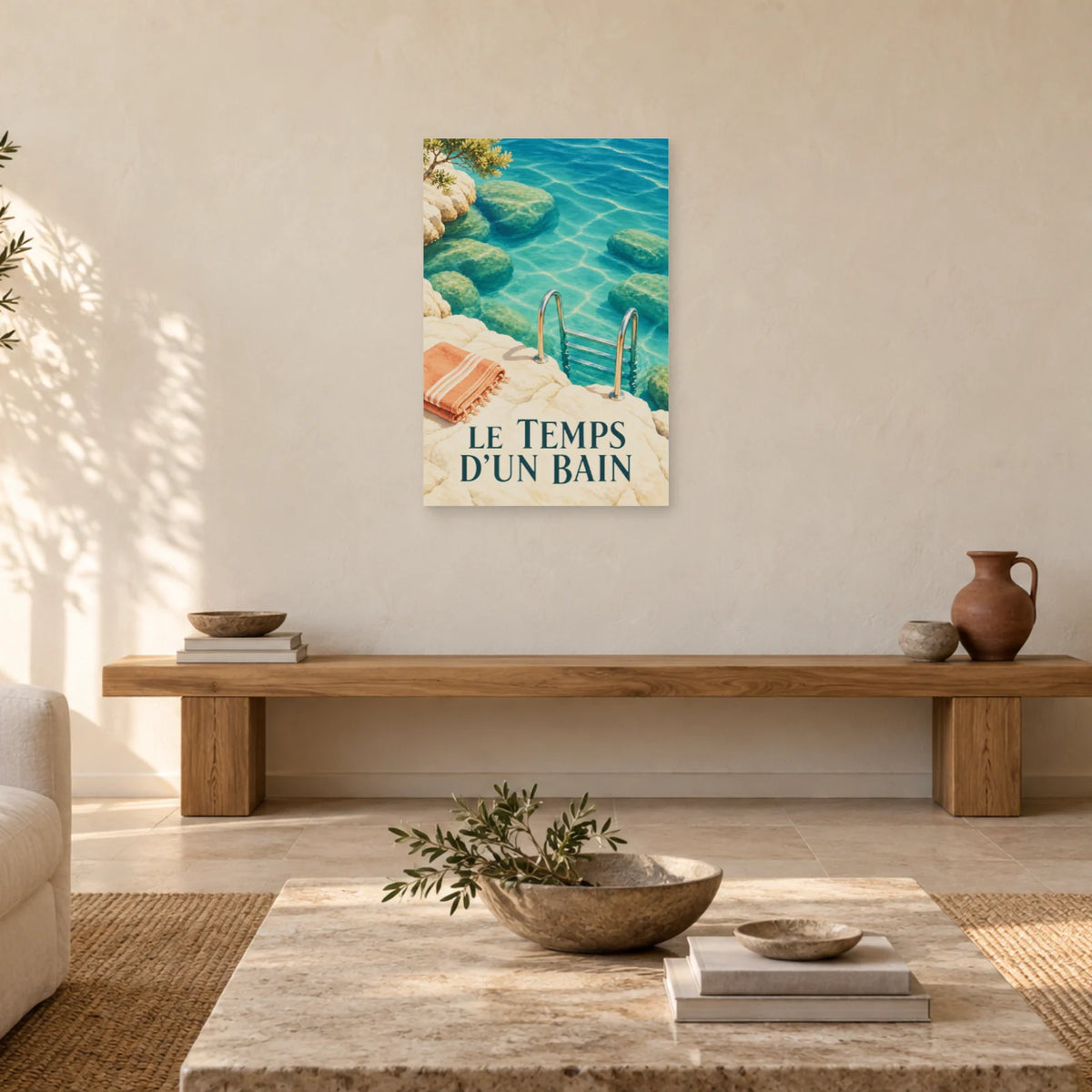Affiche Méditerranée échelle de baignade dans un salon - Art Virtuoso