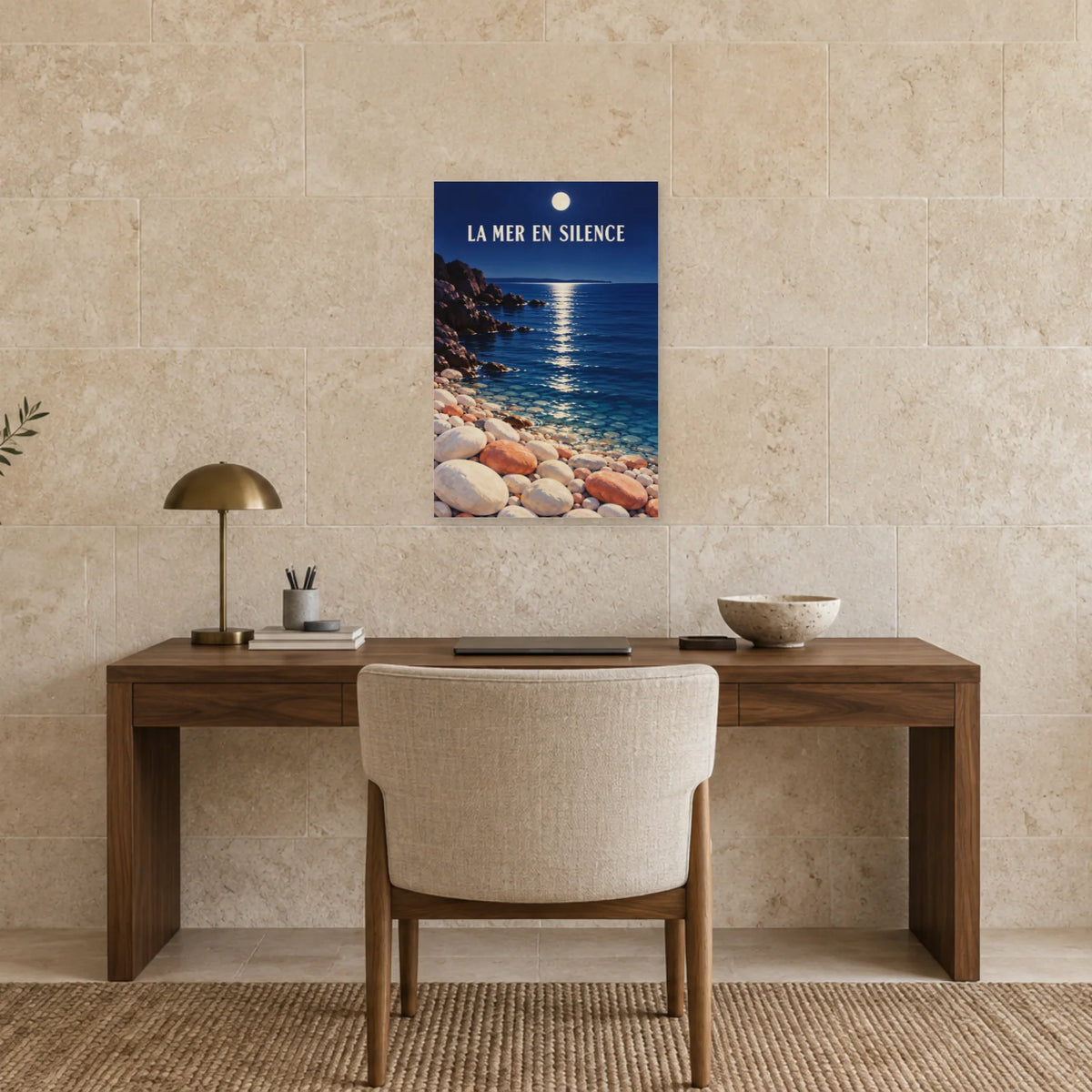 Affiche Méditerranée galets au clair de lune dans un bureau - Art Virtuoso