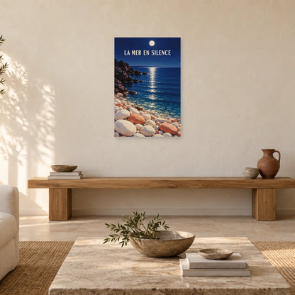 Affiche Méditerranée galets au clair de lune dans un salon - Art Virtuoso