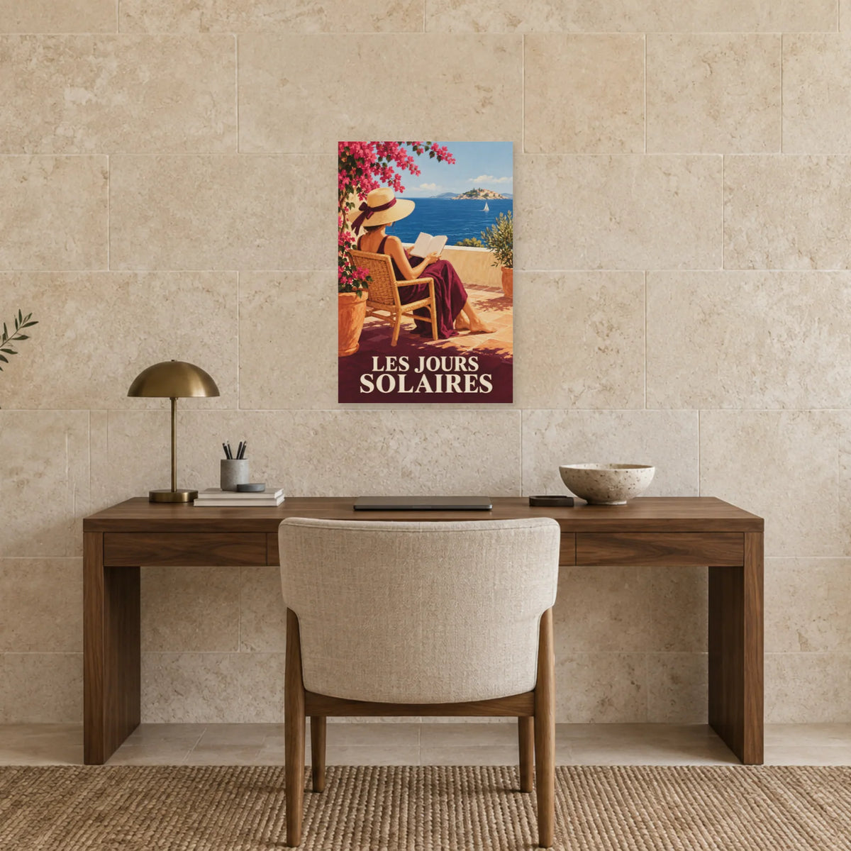 Affiche Méditerranée lecture en terrasse dans un bureau - Art Virtuoso
