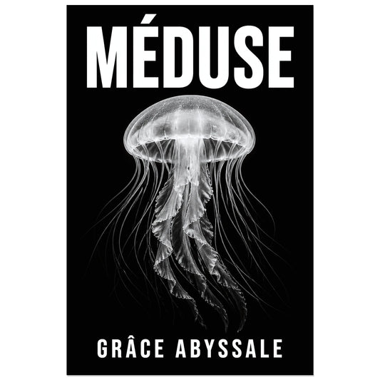 Affiche Méduse – Grâce Abyssale, photographie naturaliste graphique verticale, format 30 × 45 cm