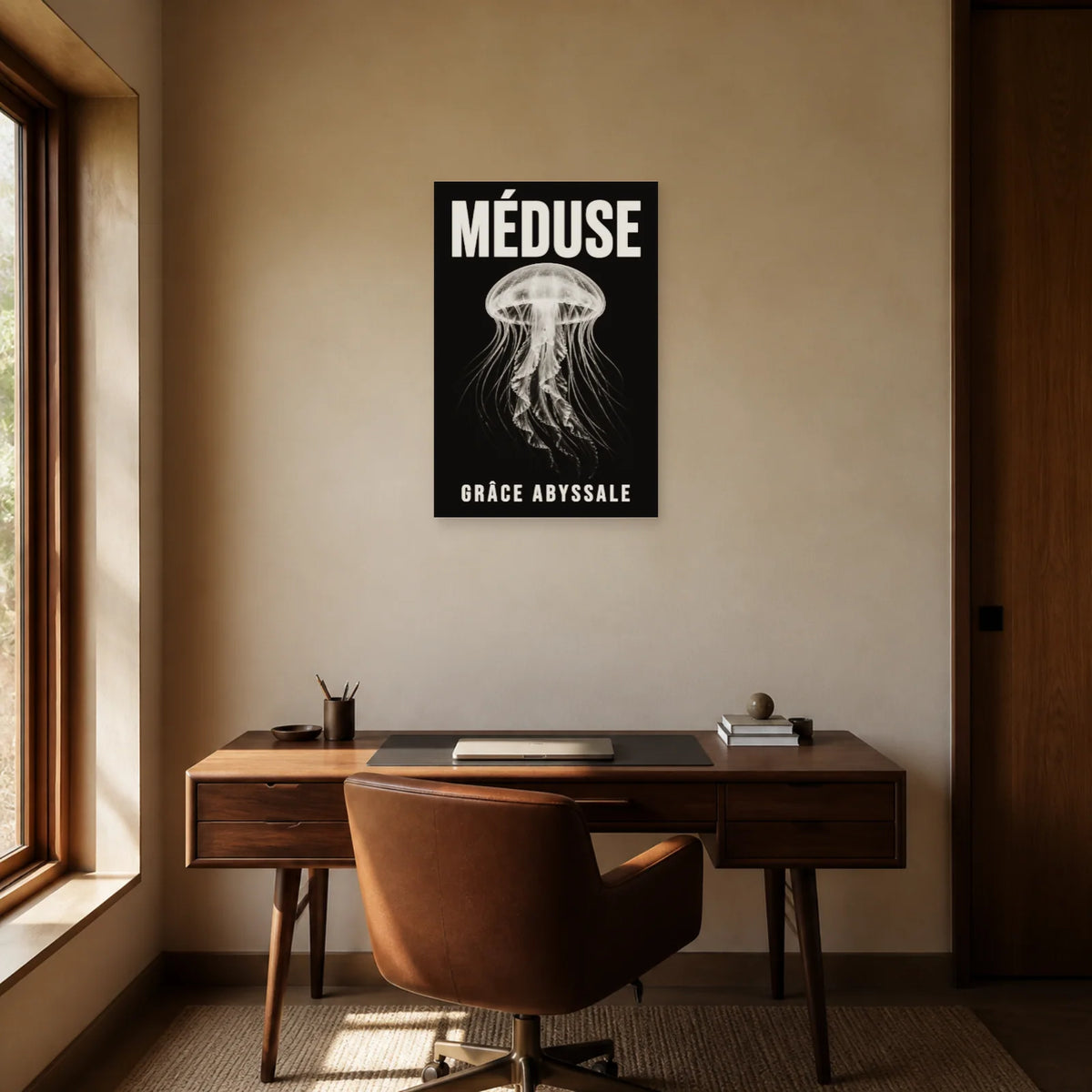 Affiche Méduse – Grâce Abyssale dans un bureau - Art Virtuoso