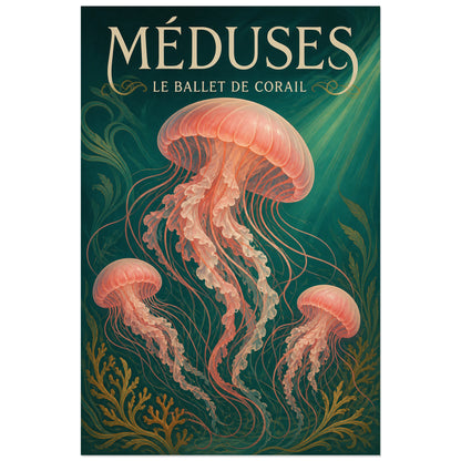 Affiche Méduses – Le ballet de corail, art nouveau / illustration naturaliste / affiche décorative verticale, format 30 × 45 cm
