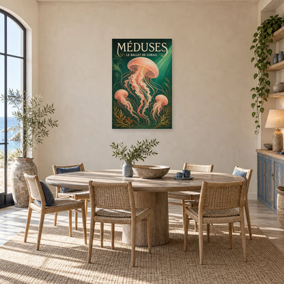 Affiche Méduses - Le ballet de corail dans une salle à manger - Art Virtuoso