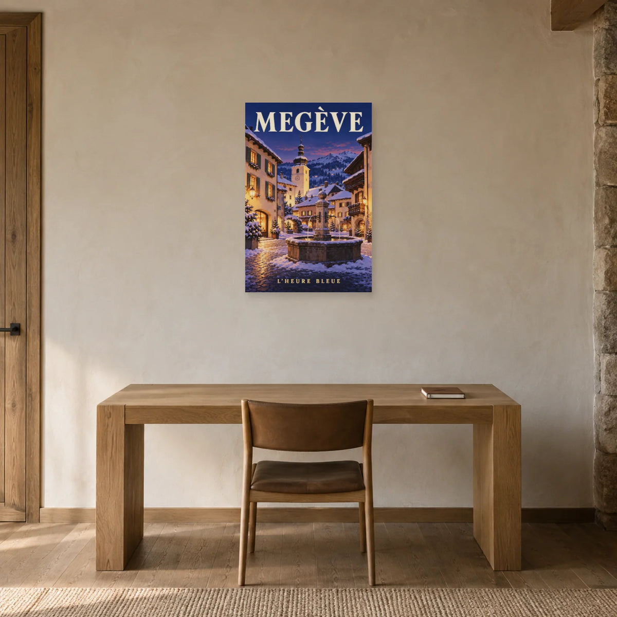 Affiche Megève - Place en hiver dans un bureau - Art Virtuoso